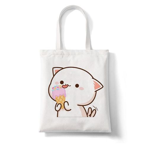 College Peach et Goma Mochi Cat Love pour femmes",-tout en toile,main,réutilisable,dessin,"femme