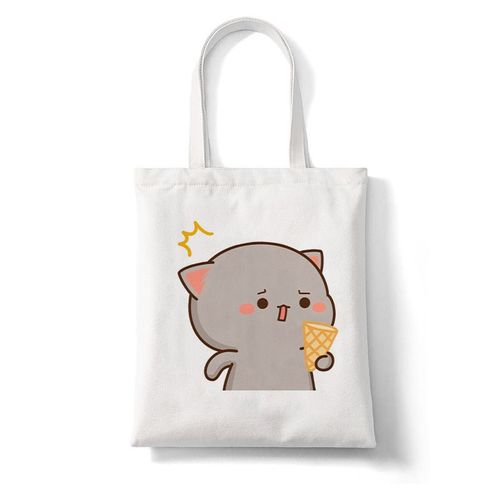 College Peach et Goma Mochi Cat Love pour femmes",-tout en toile,main,réutilisable,dessin,"femme