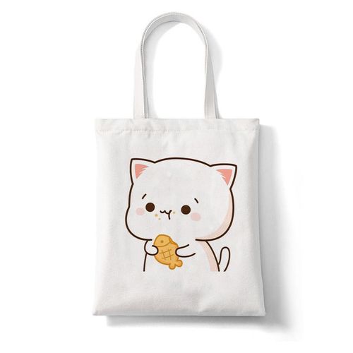 College Peach et Goma Mochi Cat Love pour femmes",-tout en toile,main,réutilisable,dessin,"femme