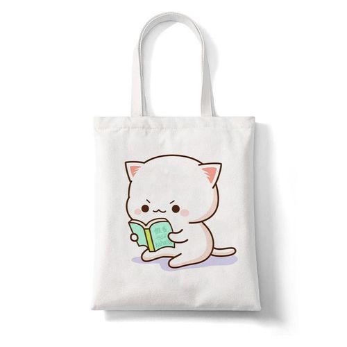 College Peach et Goma Mochi Cat Love pour femmes",-tout en toile,main,réutilisable,dessin,"femme