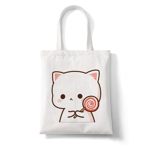 College Peach et Goma Mochi Cat Love pour femmes",-tout en toile,main,réutilisable,dessin,"femme
