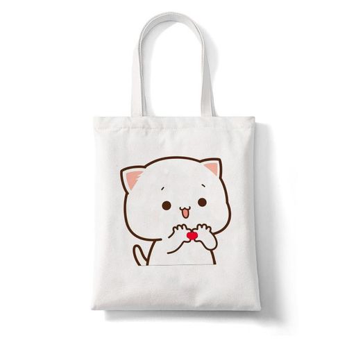College Peach et Goma Mochi Cat Love pour femmes",-tout en toile,main,réutilisable,dessin,"femme