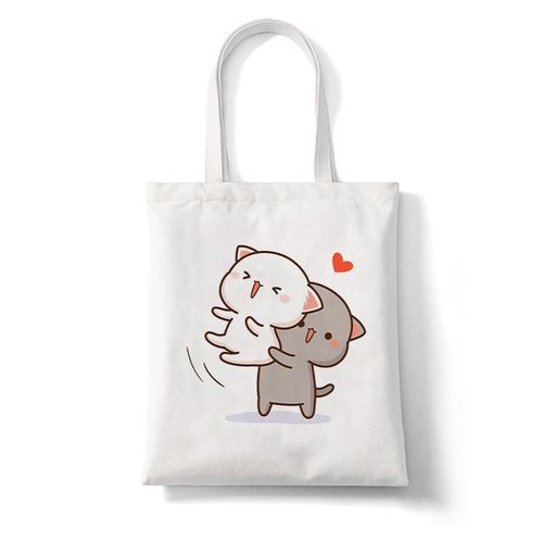 College Peach et Goma Mochi Cat Love pour femmes",-tout en toile,main,réutilisable,dessin,"femme