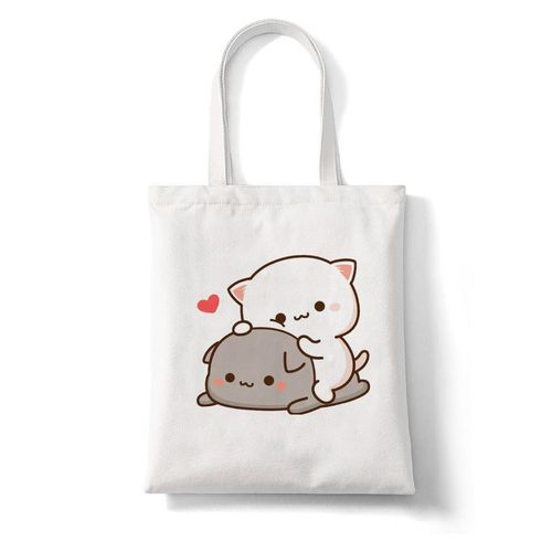 College Peach et Goma Mochi Cat Love pour femmes",-tout en toile,main,réutilisable,dessin,"femme