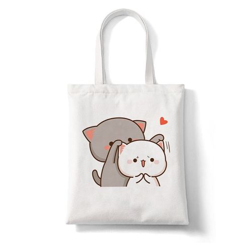 College Peach et Goma Mochi Cat Love pour femmes",-tout en toile,main,réutilisable,dessin,"femme