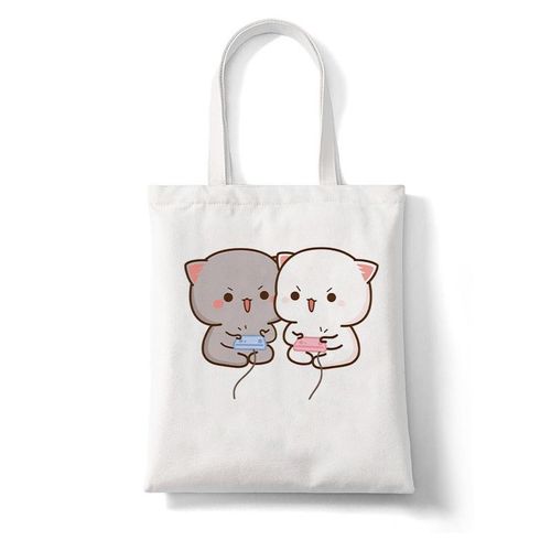 College Peach et Goma Mochi Cat Love pour femmes",-tout en toile,main,réutilisable,dessin,"femme