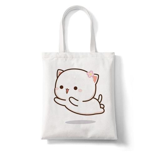 College Peach et Goma Mochi Cat Love pour femmes",-tout en toile,main,réutilisable,dessin,"femme