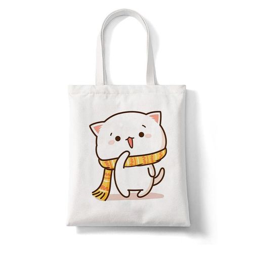 College Peach et Goma Mochi Cat Love pour femmes",-tout en toile,main,réutilisable,dessin,"femme