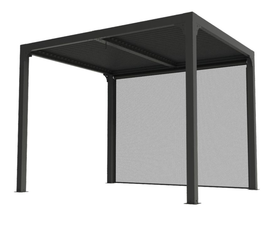 Pergola Bioclimatique En Aluminium + Rideau Manuel - 7,20 M2 - Toit...