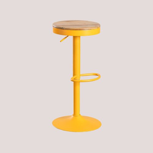 Tabouret Haut Réglable En Acier Et Bois D'orme Bardder Orange Abricot