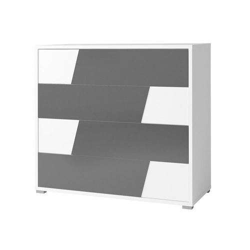 Commode Collection Fulmo, 4 Tiroirs, 110 Cm, Coloris Blanc Et Finitions Gris Béton.