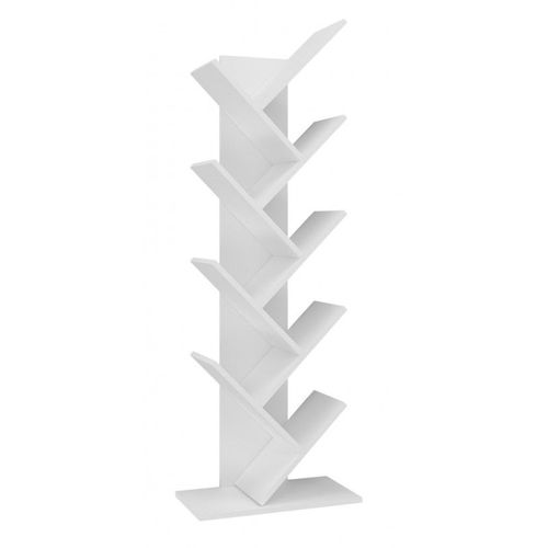 Vivie - Bibliothèque À Poser - 8 Étagères Inclinées - 50x25x142 Cm - Rangement Livres - Blanc