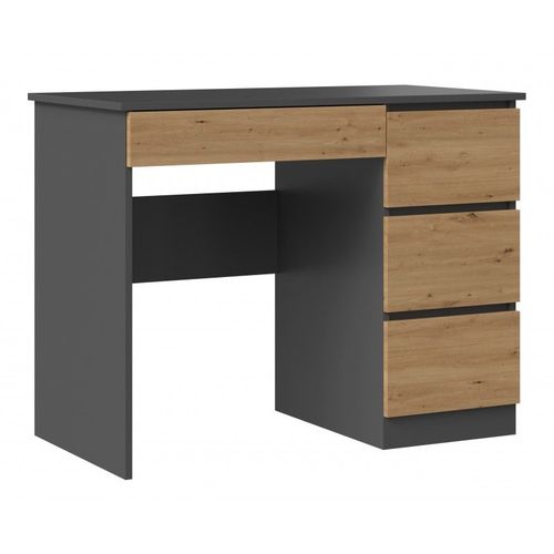 Meso - Bureau Droit Style Moderne Bureau/Chambre - 98x51x76 Cm - 4 Tiroirs - Gris&chêne