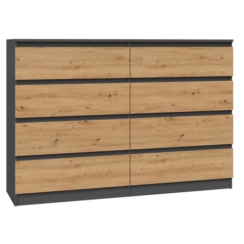 Milan - Commode De Chambre 8 Tiroirs - 138x97x40cm - Meuble De Rangement - Style Moderne - Gris&chêne