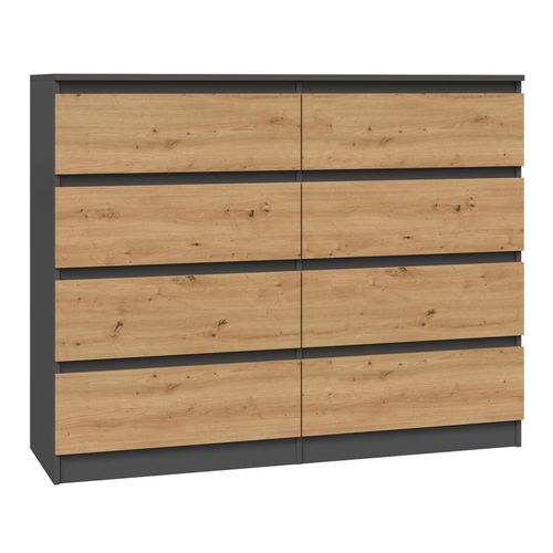 Milan - Commode De Chambre 8 Tiroirs - 40x120x97cm - Style Moderne - Meuble De Rangement - Gris&chêne