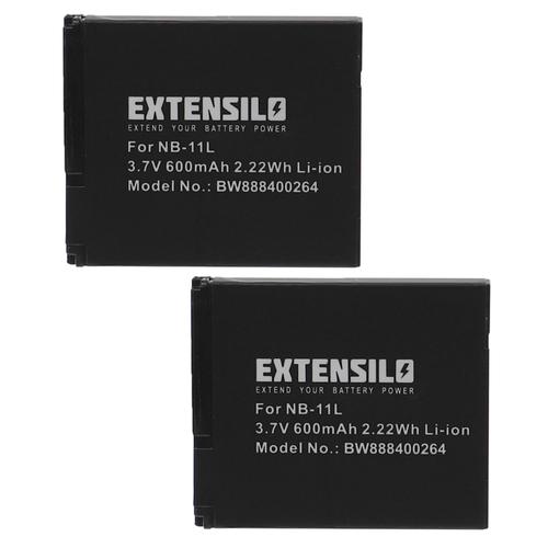 EXTENSILO 2x Batteries compatible avec Canon IXUS 140, 145, 150, 155, 160, 165, 147, 157 appareil photo, reflex numérique (600mAh, 3,7V, Li-ion)
