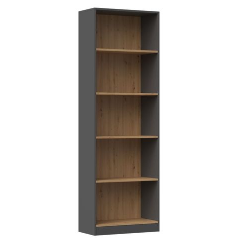 Florence - Bibliothèque 5 Étagères - Dimensions 182x80x30 Cm - Meuble De Rangement Livres - Gris&chêne