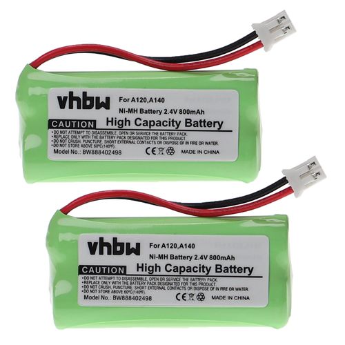 Vhbw 2x Batteries Compatible Avec Siemens Gigaset A150, A16, A140 Blanc, A145, A160, A165 Téléphone Fixe Sans Fil (800mah, 2,4v, Nimh)