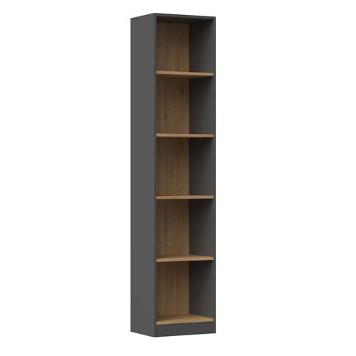 Florence - Bibliothèque 5 Étagères - Dimensions 182x40x30 Cm - Meuble De Rangement Livres - Gris&chêne
