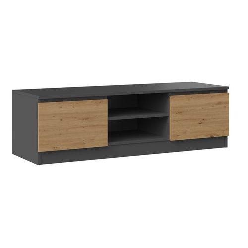 Tivoli - Meuble Tv Style Moderne - 120x40x36cm - 2 Niches + 2 Portes - Rangement Matériel Télé/Audio - Gris&chêne