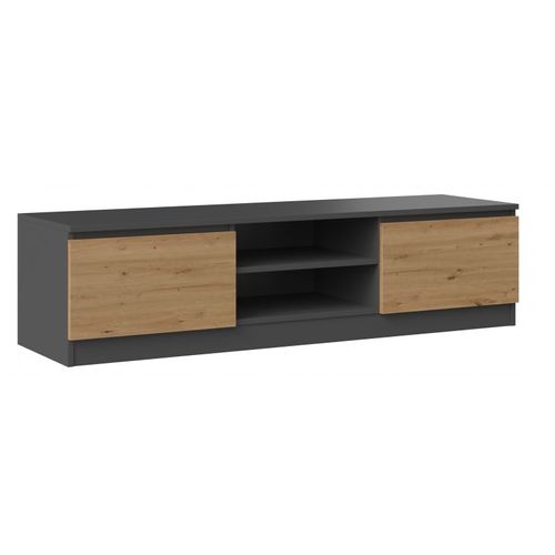Tivoli - Meuble Tv Style Moderne - 140x40x36cm - 2 Niches + 2 Portes - Rangement Matériel Télé/Audio - Gris&chêne