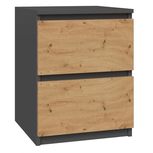 Venice - Table De Chevet Style Moderne - 40x40x52 - Chevet 2 Tiroirs - Meuble De Chambre - Gris&chêne