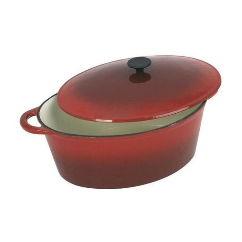 Crealys Grand Chef Cocotte Ovale En Fonte Dacier Emaillee - L 37 Cm - 9 L - Rouge - Tous Feux Dont Induction