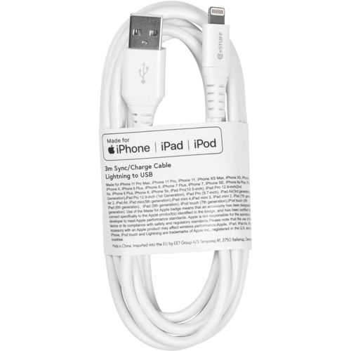 eSTUFF - Lightning Cable MFI 3m Whit - Câbles Lightning