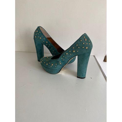 Escarpins Taille 38 Talon 11 Cms Cuir Daim Couleur Vert D’Eau 