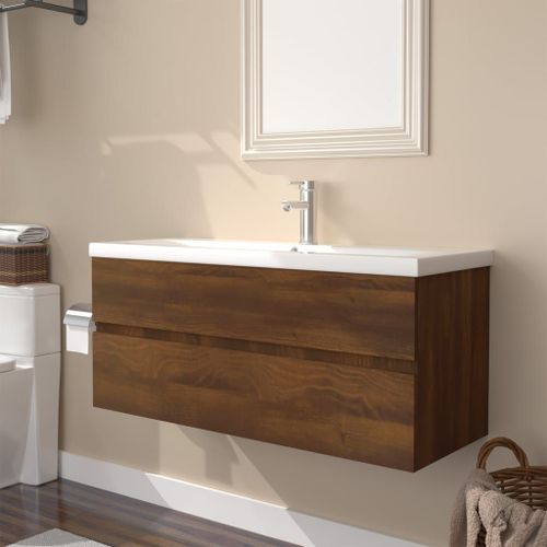 Vidaxl Meuble Lavabo Avec Bassin Intégré Chêne Brun Bois D'ingénierie