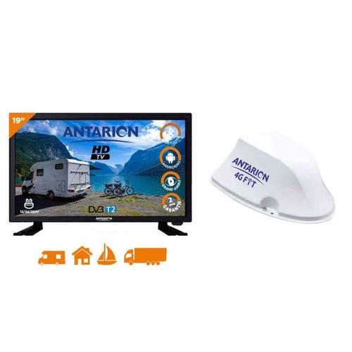 PACK ANTARION TV LED 19" 48cm Téléviseur HD Camping Car + Antenne 4G FIT Compact Blanc Wi-Fi Micro-Sim
