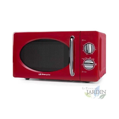 Micro-ondes Vintage Rouge de 700 W. Capacité de 20 L. 6 niveaux de puissance. Minuterie de 30 minutes