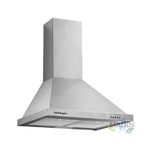 Hotte décorative Orbegozo 60 cm, extraction 630 m³/h, 3 niveaux de puissance, moteur 190 W, voltage : 230 V / 50 Hz
