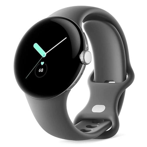 Google Pixel Watch - 41 Mm - Argent Poli - Montre Connectée Avec Bracelet Active - Fluoroélastomère - Charbon De Bois - Taille Du Bracelet : L - 32 Go - Wi-Fi, Lte, Nfc, Bluetooth - 4g - 36 G