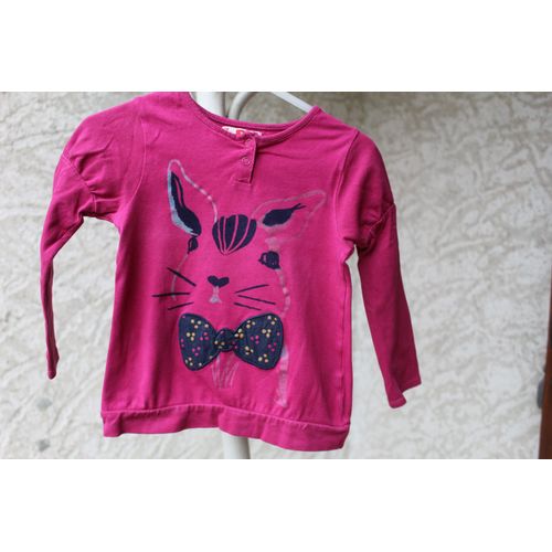 T Shirt Dpam Fuchsia Avec Motif Chat.3ans