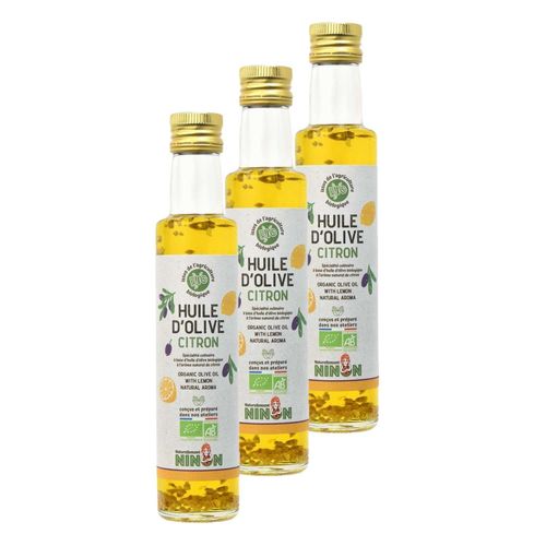 Lot 3x Huile D¿Olive Extra Vierge Citron Bio - Bouteille 250ml