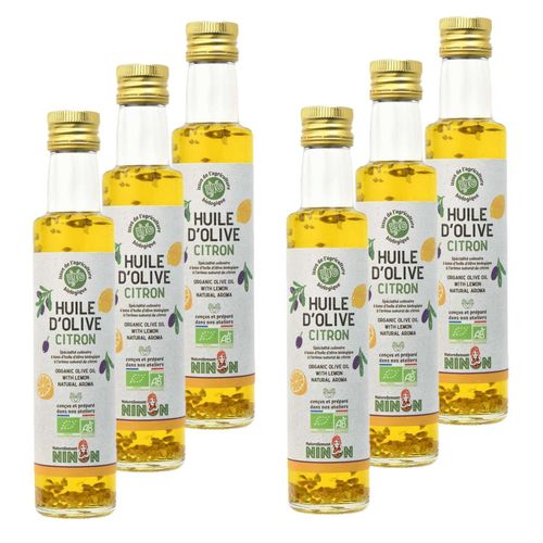 Lot 6x Huile D¿Olive Extra Vierge Citron Bio - Bouteille 250ml