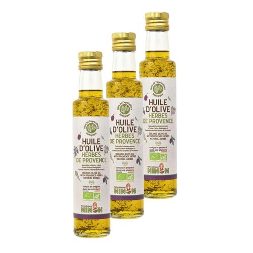Lot 3x Huile D¿Olive Extra Vierge Herbes De Provence Bio - Bouteille 250ml