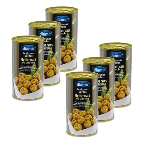 Lot 6x Olive Verte Farcie Aux Anchois - Boîte 350g