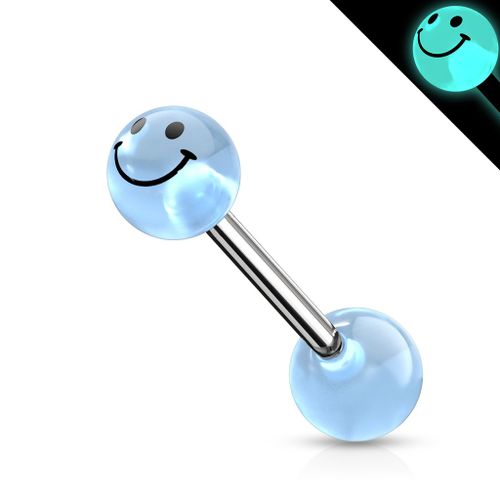 Piercing Langue Smile Sourire Emoji Acier Chirurgical Inoxydable Anti Allergique Barbell Solene Bleu Lovepiercing