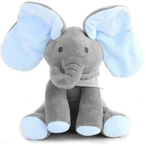 Kalavika Peek A Boo Éléphant Peluche Musique Électrique Cache-Cache Jouet Avec Bébé Cadeau Enfant Anniversaire Et Noel, Bleu