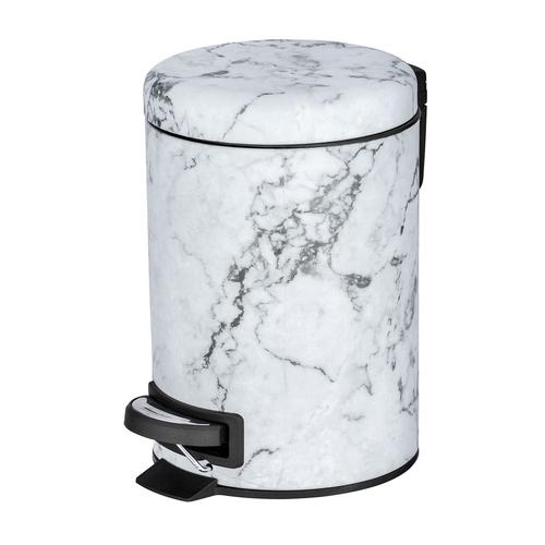 Poubelle à pédale effet marbre Onyx - 3 L - Blanc