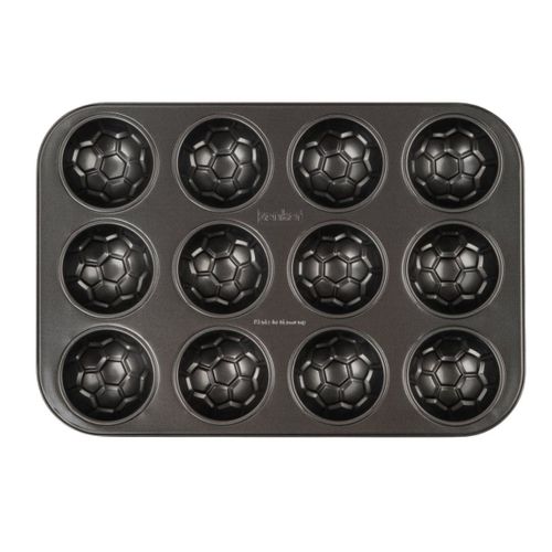 Zenker 62291 Moule À Muffins 12 Empreintes En Forme De Ballon De Football, Moule À Gâteaux Ballons De Foot, Acier Inoxydable, 35,5 X 26,5 X 3 Cm
