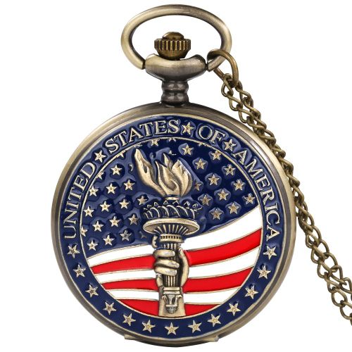 Fier D'être Un Des États-Unis D'amérique Motif Aigle Collier Chaîne Montre De Poche En Quartz Pendentif Bijoux Cadeaux Pour Américain - Type American Torch