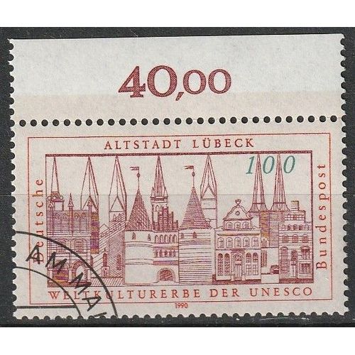 Allemagne, Timbre Oblitéré Avec Bord De Feuille. Vieille Ville De Lübeck Altstadt, 1990 N° 1279