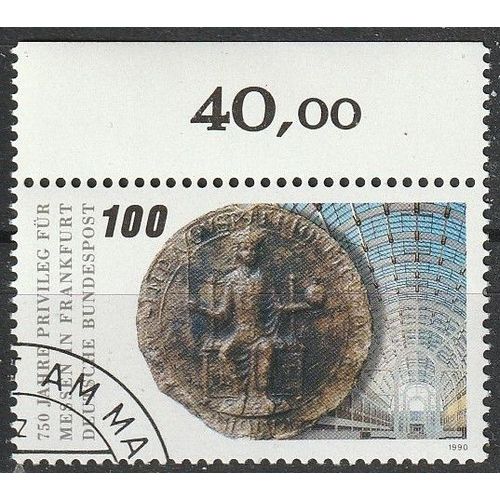 Allemagne, Timbre Oblitéré Avec Bord De Feuille. 750 Ans Des Privilège De La Foire De Francfort. 1990 N° 1284