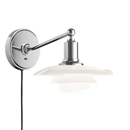 Louis Poulsen Lampe Murale Applique Ph 2/1 Avec Le Câble De Prise (Chrome Brillant - Verre Opalin Souflé Et Métal)