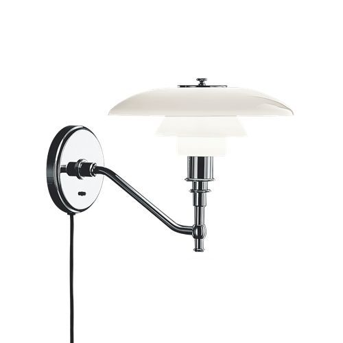 Louis Poulsen Lampe Murale Applique Ph 3/2 (Chrome Brillant - Verre Opalin Souflé Et Métal)