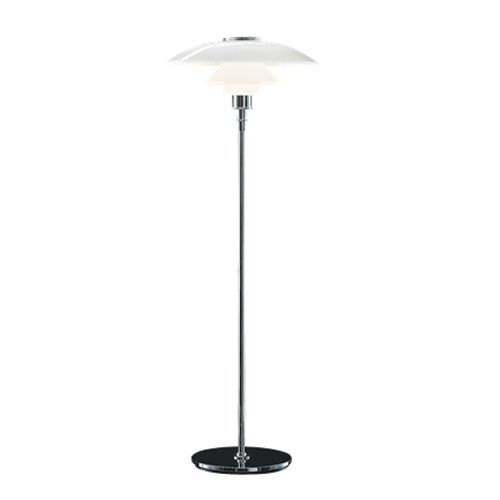 Louis Poulsen Lampadaire Ph 4 1/2 - 3 1/2 (Chrome Extra Brillant - Verre Opalin Souflé Et Métal)