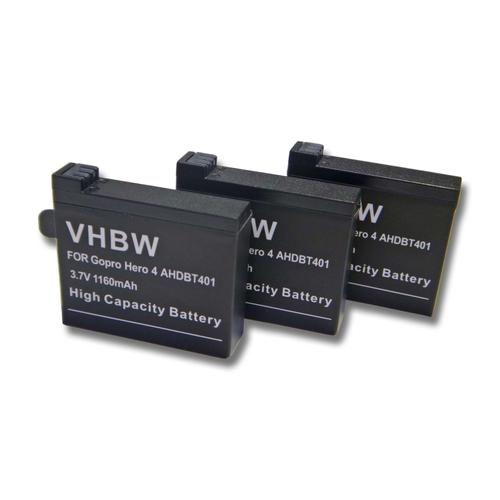 vhbw 3x Batteries compatible avec GoPro HD Hero 4 Silver Edition Surf caméra vidéo caméscope (1160mAh, 3,7V, Li-ion)